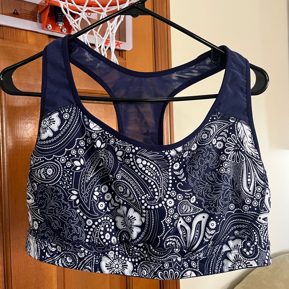 Never worn navy blue/white paisley sports bra - XXL
